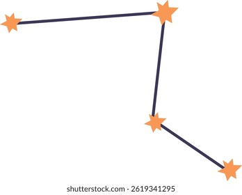 Cinco estrelas conectadas por linhas formam uma constelação em um estilo minimalista. Um simples arranjo de estrelas ligadas por caminhos retos cria um padrão celeste. Ilustração de vetor de desenhos animados.