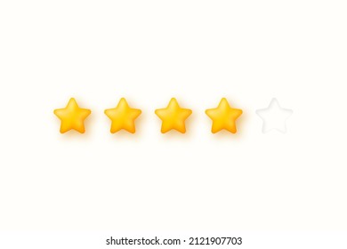 Five stars customer feedback. 3d render stars for customer review, feedback and survey. Five stars rating icons in 3d render style. Customer satisfaction and review concept. Vector