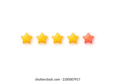 Opinión de los clientes de cinco estrellas. 3d estrellas para la revisión, retroalimentación y encuesta de los clientes. Cinco estrellas clasifican iconos en un estilo de representación 3d. El concepto de satisfacción y revisión del cliente. Vector