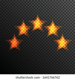 Five stars customer product rating review flat icon for apps and websites from connecting dot and line. light effect. vector illustration, isolated on transparent background