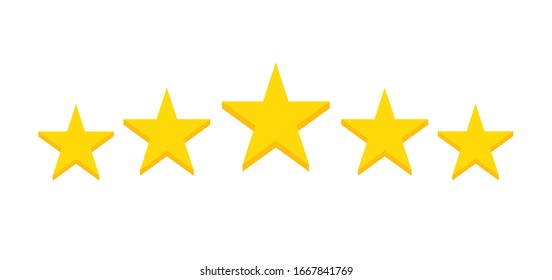 Five stars customer product rating review flat icon for apps and websites on white background. Feedback stars. Vector