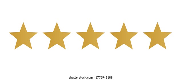 Five stars customer product rating  review icon, vector symbol isolated. Hotel or restaurant success business sign. Golden stars movie industry symbol.