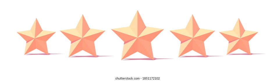 five stars customer product rating sign. Flat stars with shadow on white background. Vector illustration