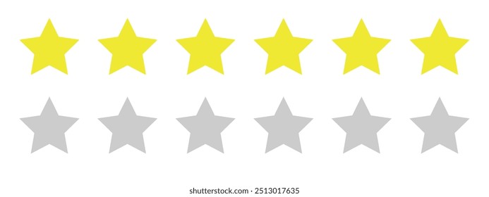 Five stars customer product rating review flat icon, 5 stars yellow score. Vector