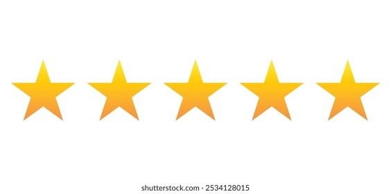Cinco estrelas produto avaliação revisão ícone plano para aplicativos e sites, vetor. Classificação cinco estrelas. 5 estrelas para o conceito de feedback de avaliação de qualidade do cliente do funcionário do cliente, análise do produto.