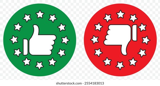 Five stars customer product rating review with thumbs up icon. Modern flat style vector illustration. eps 10.