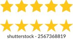 Five stars customer product review icon set, featuring yellow 5-star rating flat icons for apps and websites. Represents quality, customer rating, and feedback in transparent PNG and vector format.