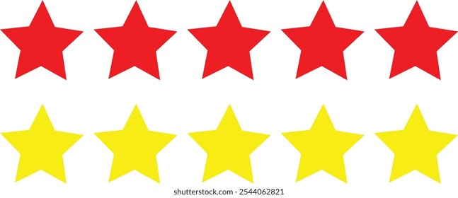 Icono de la revisión del producto del Cliente de cinco estrellas. Comentarios amarillo de la calificación de 5 estrellas para el Sitio web, el App, el diseño de la interfaz de usuario. PNG transparente y Ilustración vectorial.
