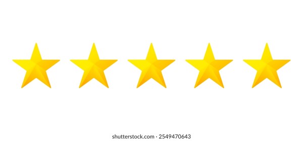 Five stars customer product review icon set. Five stars rating. Yellow 5 star flat icon for apps and websites. Quality, customer rating, feedback. Transparent png and vector illustration.