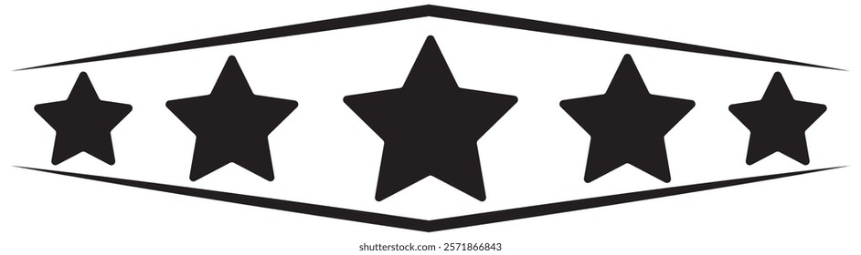 Five stars customer product review icon set. Five stars rating. Black 5 star flat icon for apps and websites. Quality, customer rating, feedback icon vector. 