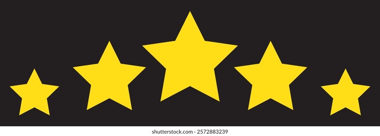 Five stars customer product review icon set. Five stars rating. Yellow 5 star flat icon for apps and websites. Quality, customer rating, feedback. Transparent png and vector illustration
