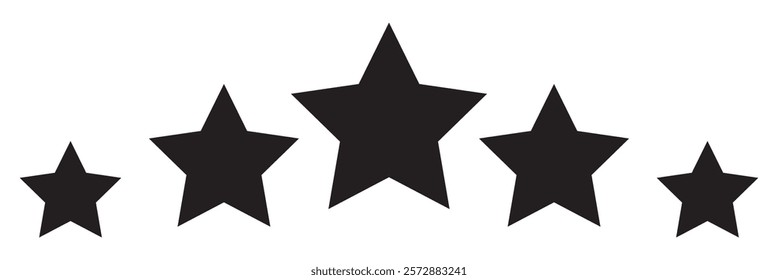 Five stars customer product review icon set. Five stars rating. Yellow 5 star flat icon for apps and websites. Quality, customer rating, feedback. Transparent png and vector illustration
