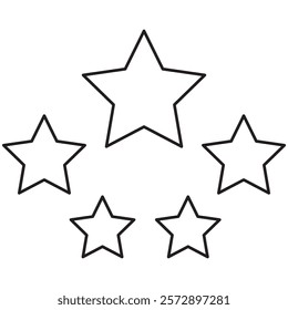 Five stars customer product review icon set. Five stars rating. Yellow 5 star flat icon for apps and websites. Quality, customer rating, feedback. Transparent png and vector illustration