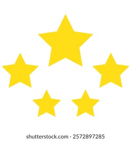 Five stars customer product review icon set. Five stars rating. Yellow 5 star flat icon for apps and websites. Quality, customer rating, feedback. Transparent png and vector illustration