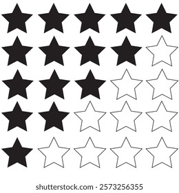 Five stars customer product review icon set. Five stars rating. Yellow 5 star flat icon for apps and websites. Quality, customer rating, feedback. Transparent png and vector illustration
