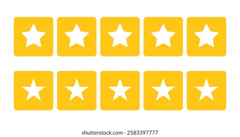 Five stars customer product review icon set,  5-star rating flat icons for apps and websites. Represents quality, customer rating, and feedback in transparent PNG and vector format.