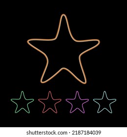 Five stars in different bright colors. Set of neon stars.