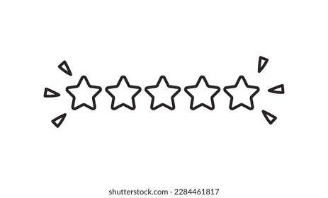 Doodle de cinco estrellas. Estrellas de brillo mínimo. Ilustración vectorial de contorno negro aislada