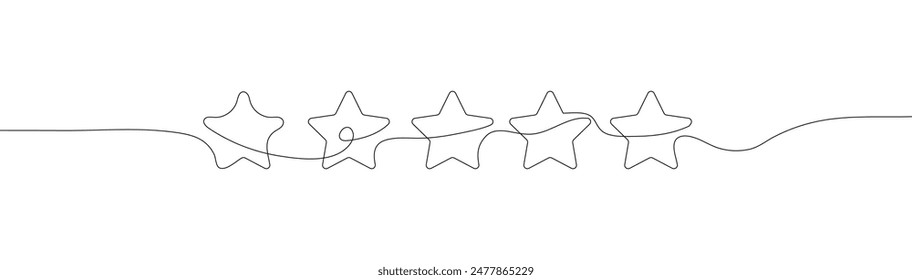 Five stars drawn in one continuous line. This simple linear style represents rating service and high-quality reviews and feedback from customers.