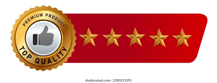 Five stars emblem badge seal golden red wide design isolated vector