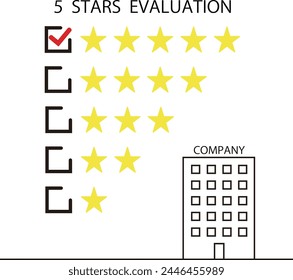Five stars evaluation with check mark and building illustration