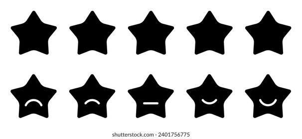 Five stars flat icon design with different expressions, customer review concept on web