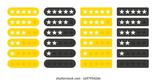 five stars four collection customer product rating review flat icon for apps and websites on white background. White stars on yellow and black button. Vector llustration.