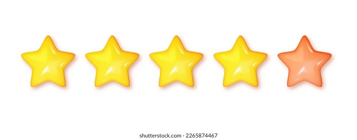 Five stars glossy. Realistic stars rating review yellow and pink colors. Customer feedback or customer review concept. 3D vector illustration