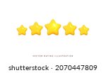 Five stars, glossy yellow colors. Customer rating feedback concept from the client about employee of website. Realistic 3d design of the object. For mobile applications. Vector illustration