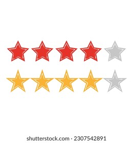 Five stars, glossy yellow and pink colors. Customer rating feedback concept from the client about employee of website. Vector illustration.