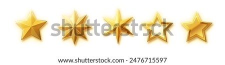 Five stars gold icon. Stars rating review icon. Vector stars set of realistic metallic golden stars isolated on black background. Symbol wye of leadership. Vector illustration