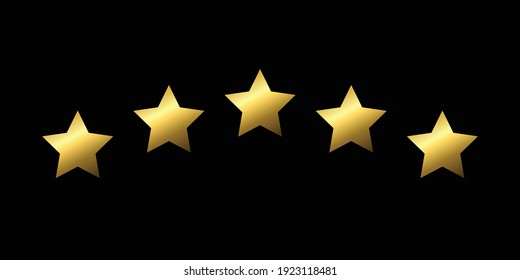 Five stars. Golden stars on black background. Rank, success, service, award, top. Vector