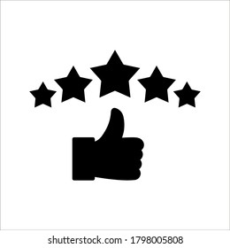 Five stars and hand, customer review, quality rating icon vector stroke and color editable on white background