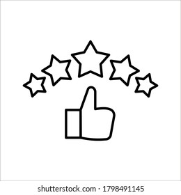 Five stars and hand, customer review, quality rating icon vector stroke and color editable on white background