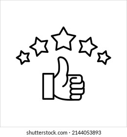 Five stars and hand, customer review, quality rating icon vector stroke and color editable on white background