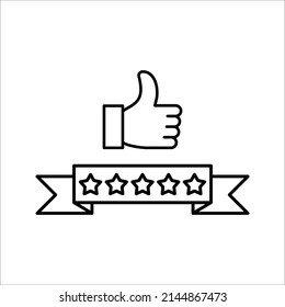 Five stars and hand, customer review, quality rating icon vector stroke and color editable on white background