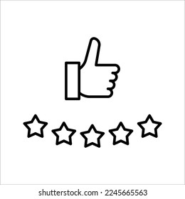 Five stars and hand, customer review, quality rating icon vector stroke and color editable on white background