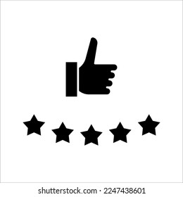Five stars and hand, customer review, quality rating icon vector stroke and color editable on white background