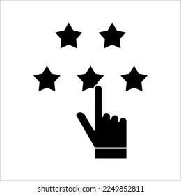 Five stars and hand, customer review, quality rating icon vector stroke and color editable on white background