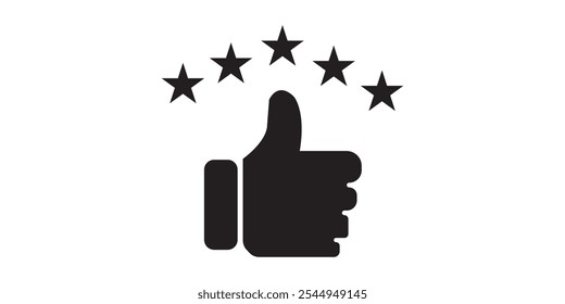 Five stars and hand, customer review, quality rating icon vector stroke and color editable on white background