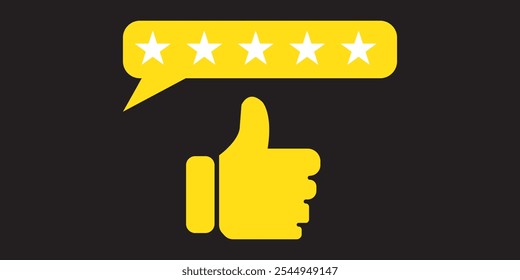 Five stars and hand, customer review, quality rating icon vector stroke and color editable on white background