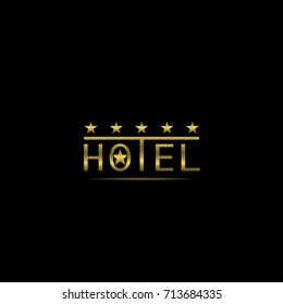 Five stars hotel label. Golden logo template