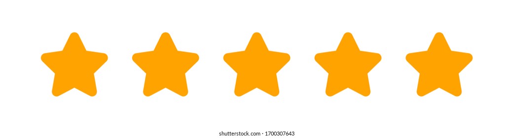 five stars icon cute isolated on white background, chic 5 star shape yellow orange, illustration simple star rating symbol, clip art 5 star for logo, pentagram five star for decoration ranking award
