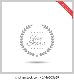 Five stars icon. Laurel wreath label badge, Vector illustration