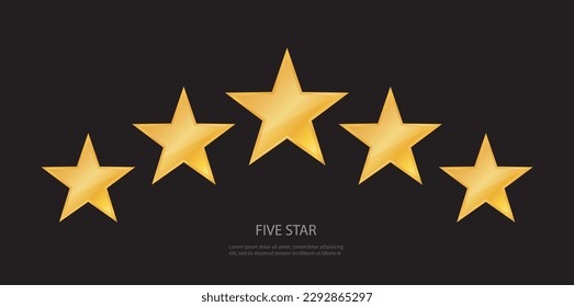 Five stars icon on black background. Rating review icon for website and mobile apps. Vector illustration