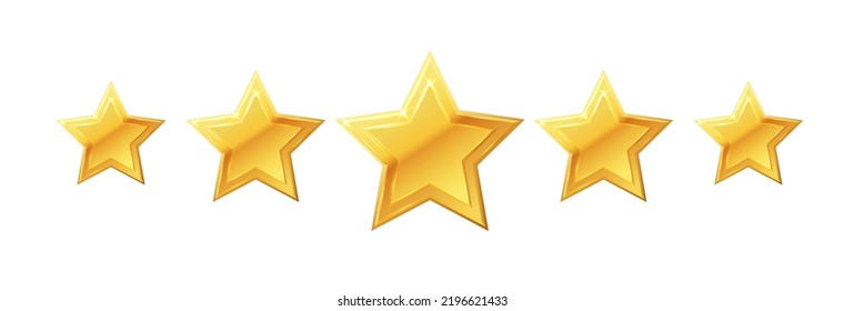 Five stars icon. Stars rating review icon.Vector stars set of realistic metallic golden stars isolated on white background. Symbol wye of leadership. Vector illustration