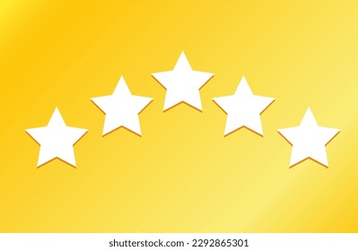 Five stars icon. Stars rating review icon on yellow background. Vector illustration
