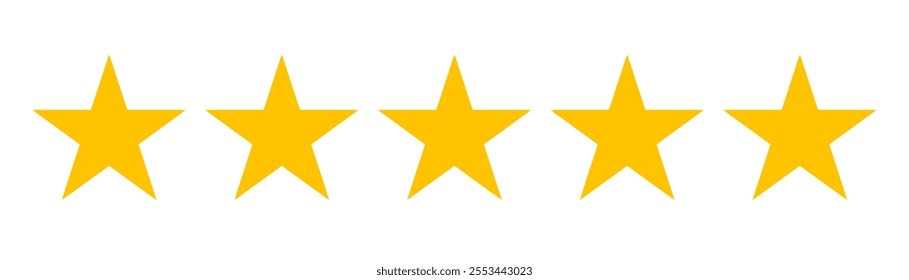 Five stars icon set, customer product review feedback icon, 5 star rating service satisfaction good quality isolated vector flat icon, client positive feedback stars sign for website, app, design