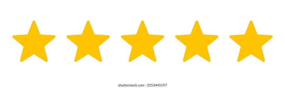 Five stars icon set rounded shape, customer product review feedback icons, 5 star rating service satisfaction isolated vector flat icon, client positive feedback stars sign for website, app, design 