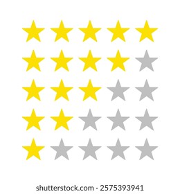 Five stars icon. set star 1 to 5 for app rating. five stars customer product rating review icon vector. quality and level concept